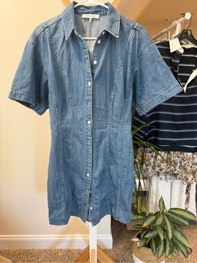Frame Denim Blue Denim Short-Sleeve Mini Dress